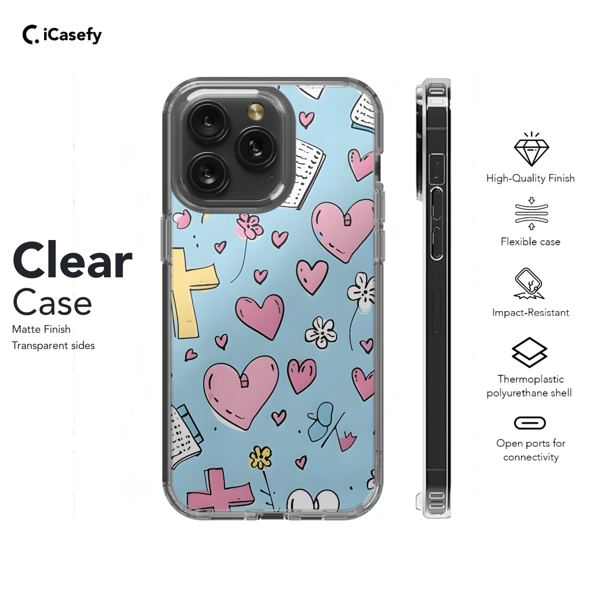 Heart Cross and Flower Seamless Blue Phone Case iPhone Samsung Cover Pixel 1149 - Image 7