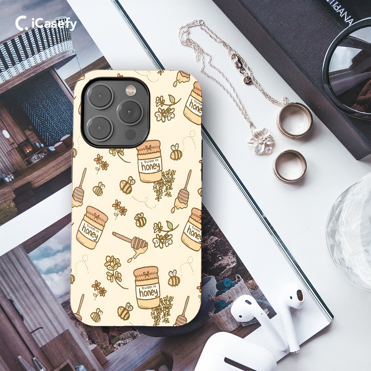 Honey Pattern Smartphone Case - Monogram Available - iPhone Samsung Pixel - Image 3