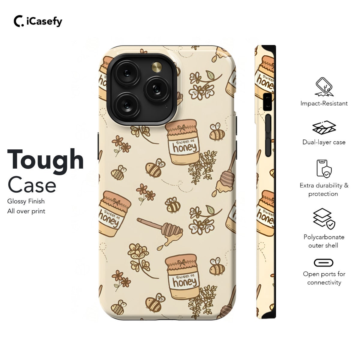 Honey Pattern Smartphone Case - Monogram Available - iPhone Samsung Pixel - Image 5