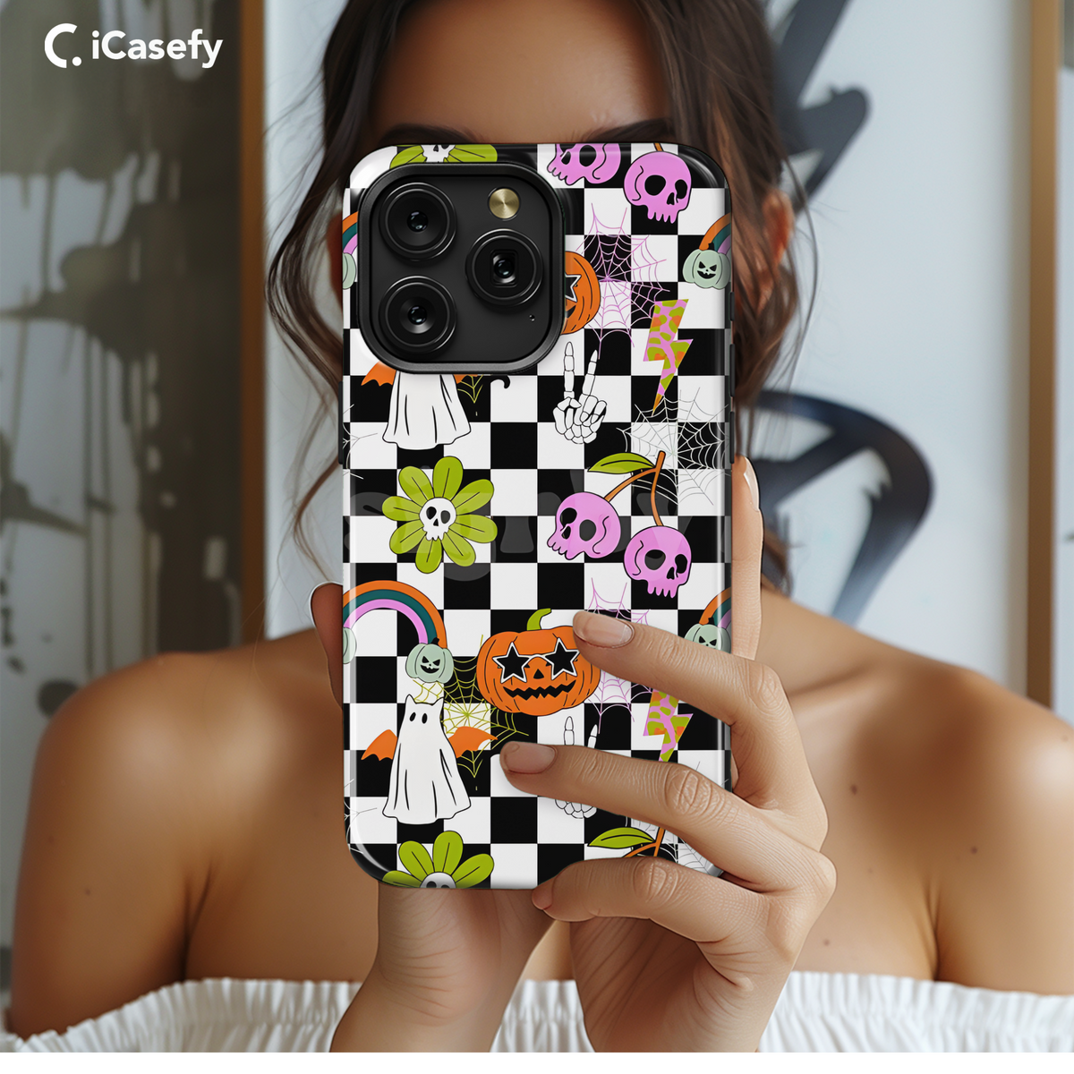 Horror Cat and Pumpkin Rainbow Pattern  Phone Case iPhone Samsung Cover Pixel 1803 - Image 2