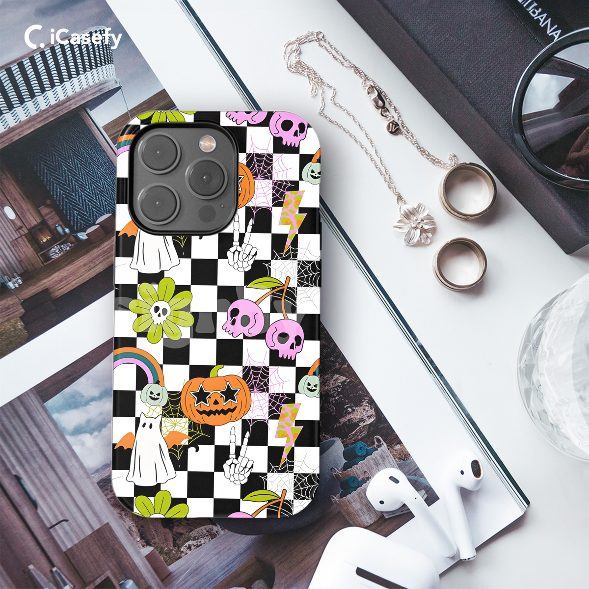 Horror Cat and Pumpkin Rainbow Pattern  Phone Case iPhone Samsung Cover Pixel 1803 - Image 3