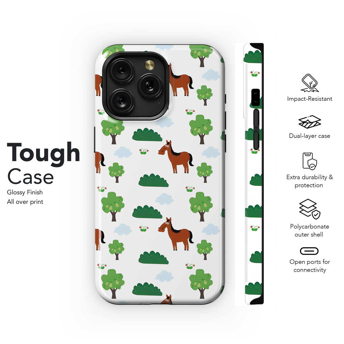 Horse Cartoon T-Shirt Phone Case iPhone Samsung Cover Pixel 3233 - Image 6