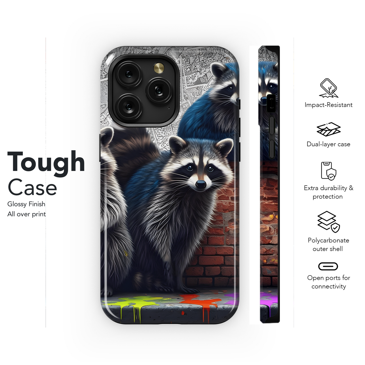 Hyperrealistic Cartoon Graffiti Raccoons Phone Case iPhone Samsung Cover Pixel 2236 - Image 6