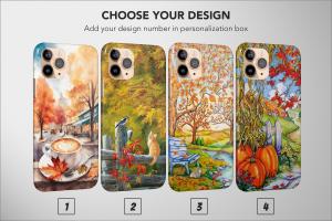 Autumn Pumokin Leaf Fall Tree Coffe Cat Landscape iPhone 5s Phone Case - Image 1