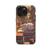 Book Lover White Red Cat in Library iPhone 5s Phone Case - Image 1