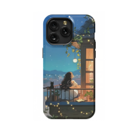 Aesthetic Dreamy Night Sky City Black Cat with Woman iPhone Xs Max Phone Case - Image 1