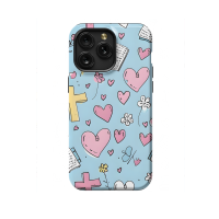 Heart Cross and Flower Seamless Blue iPhone Xs Max Phone Case - Image 1