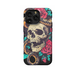 Vintage Snake Skeleton in Bloom iPhone Xs Phone Case - Image 1