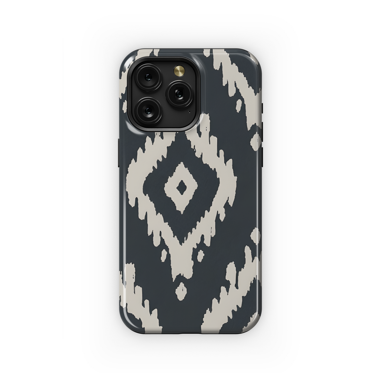 Ikat Geo Shapes Black and Cream Phone Case iPhone Samsung Cover Pixel 3347 - Image 1