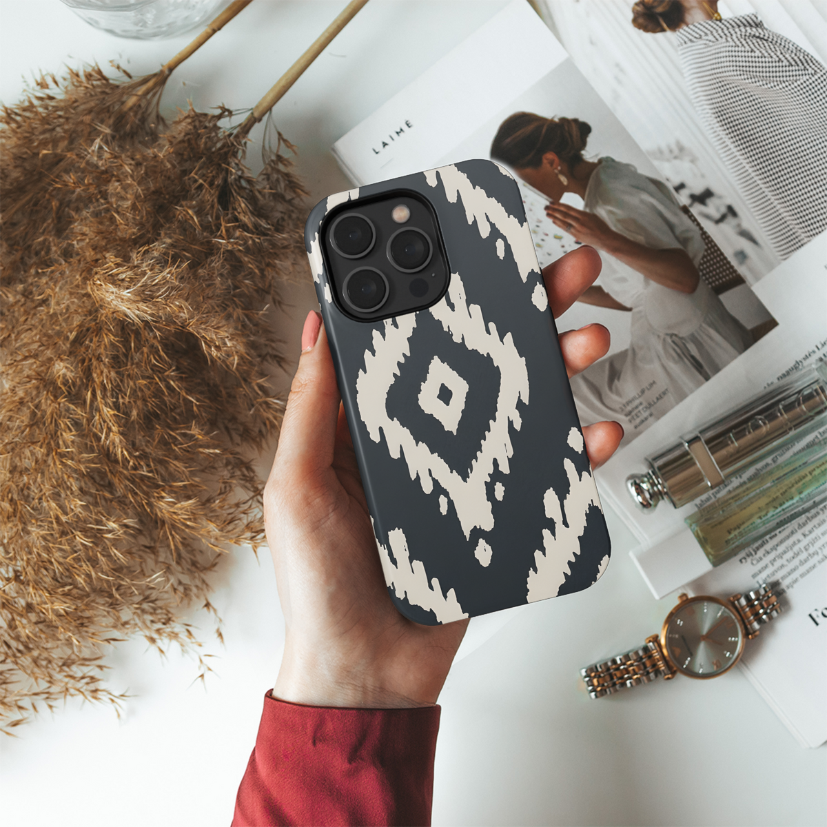 Ikat Geo Shapes Black and Cream Phone Case iPhone Samsung Cover Pixel 3347 - Image 4