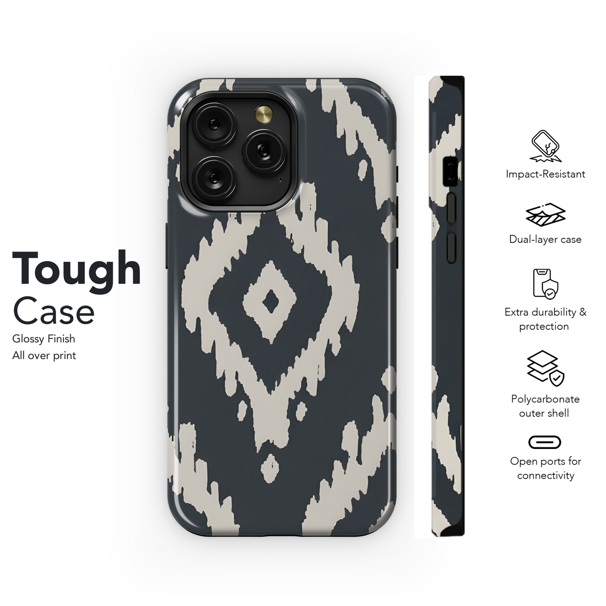 Ikat Geo Shapes Black and Cream Phone Case iPhone Samsung Cover Pixel 3347 - Image 6