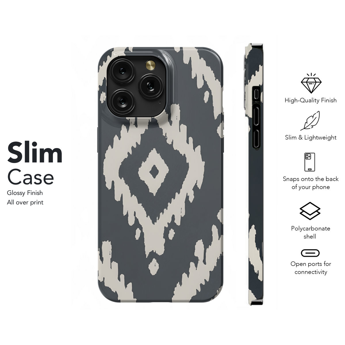 Ikat Geo Shapes Black and Cream Phone Case iPhone Samsung Cover Pixel 3347 - Image 7