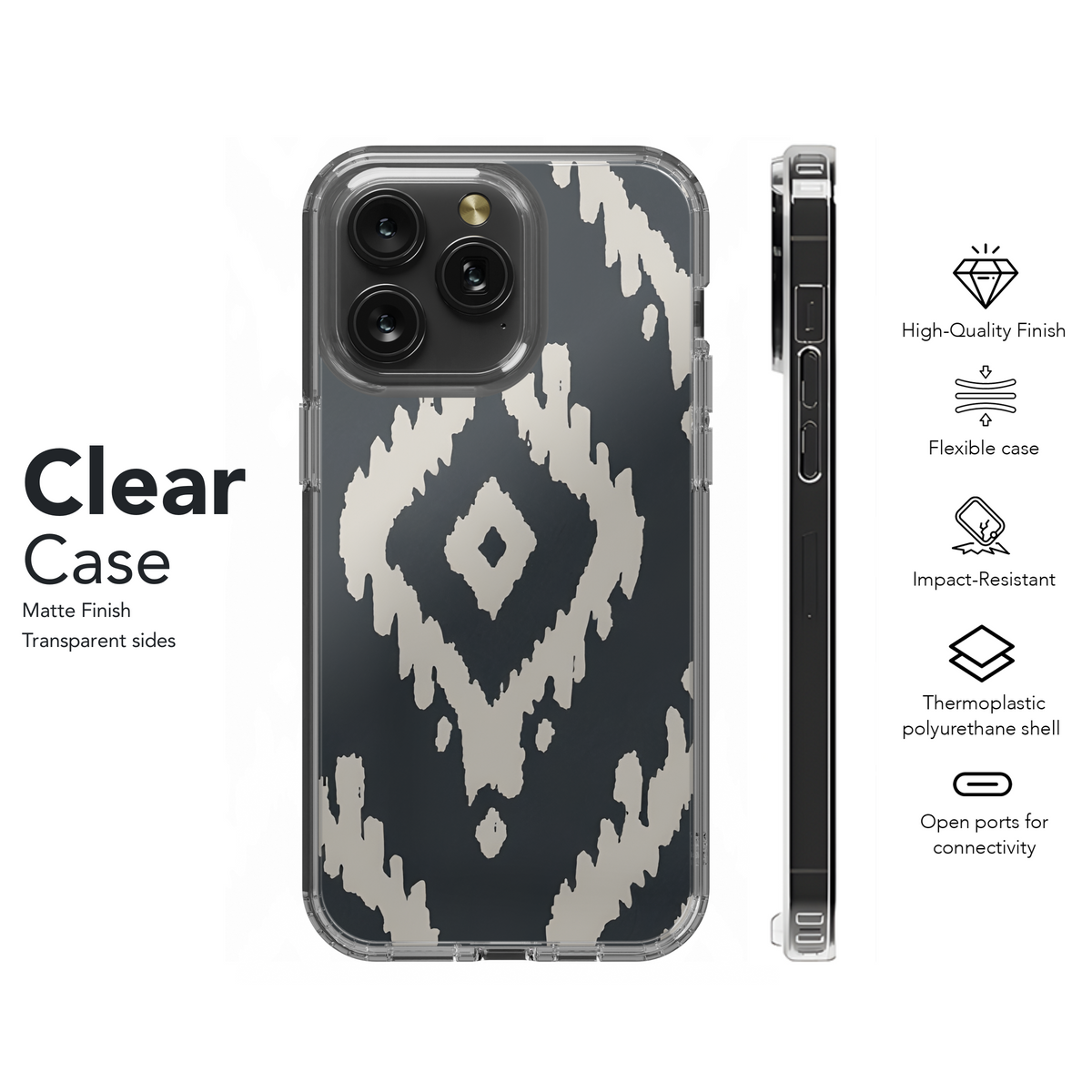 Ikat Geo Shapes Black and Cream Phone Case iPhone Samsung Cover Pixel 3347 - Image 8