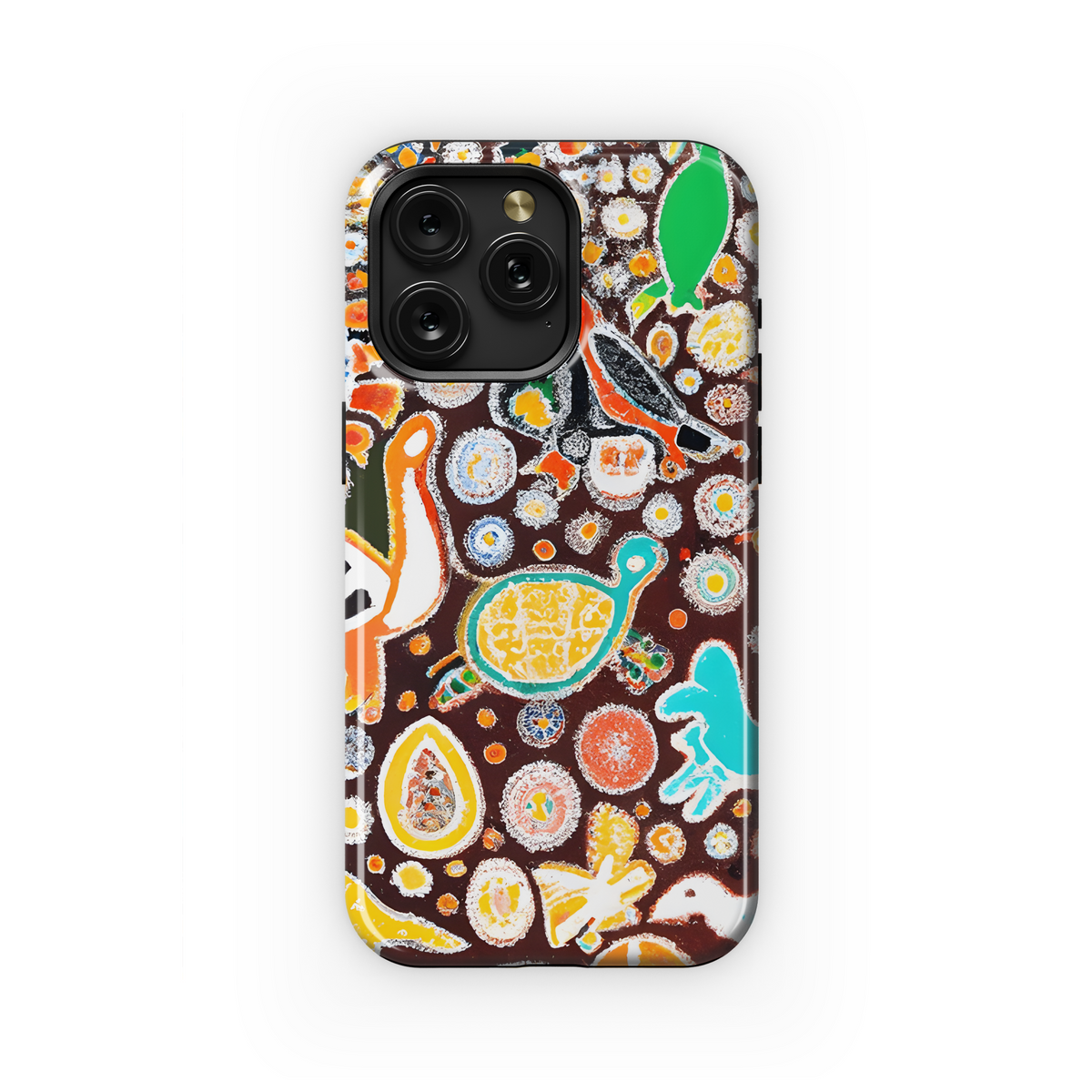 Intricate Aboriginal Painting with Animals and Dots Phone Case iPhone Samsung Cover Pixel 3292 - Image 1