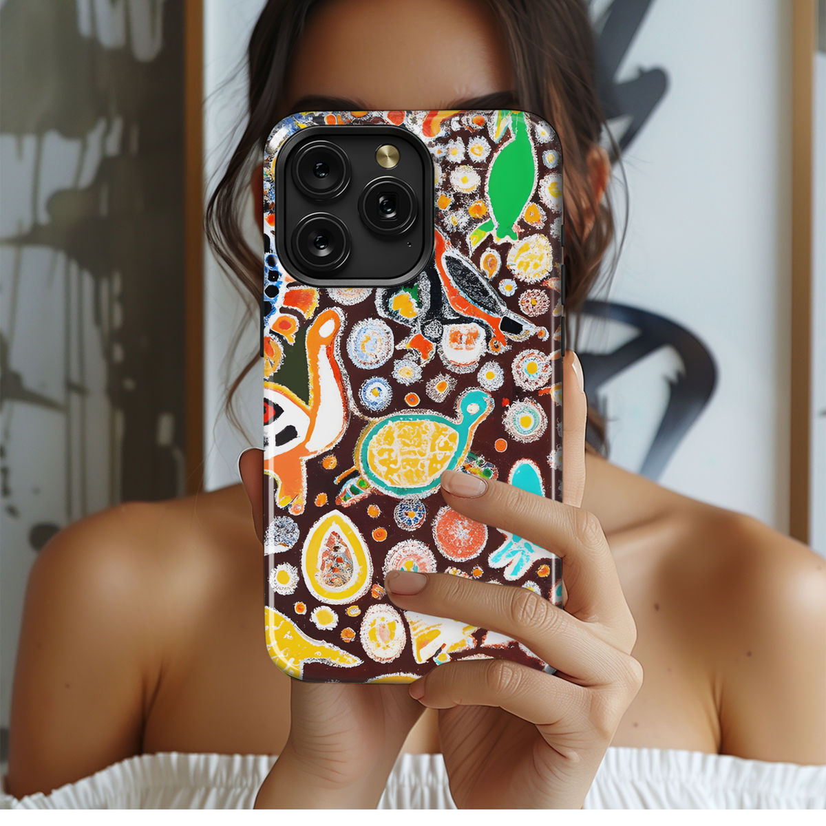 Intricate Aboriginal Painting with Animals and Dots Phone Case iPhone Samsung Cover Pixel 3292 - Image 2