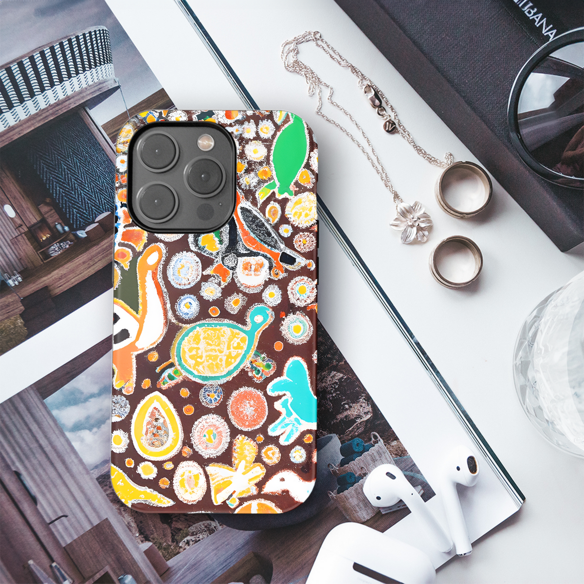 Intricate Aboriginal Painting with Animals and Dots Phone Case iPhone Samsung Cover Pixel 3292 - Image 3