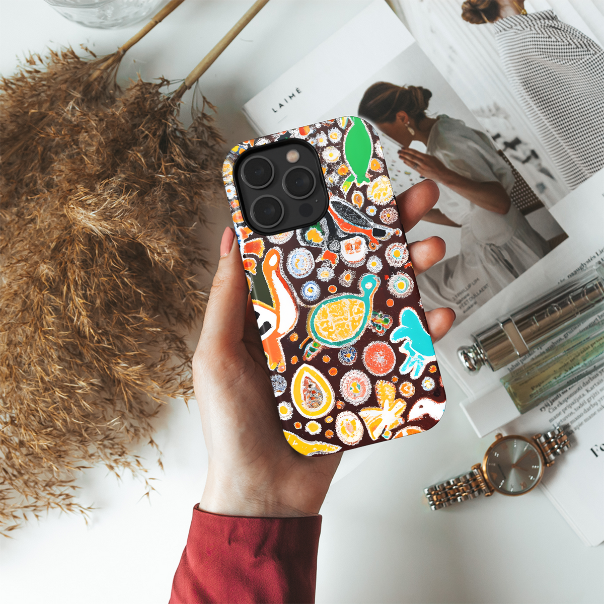 Intricate Aboriginal Painting with Animals and Dots Phone Case iPhone Samsung Cover Pixel 3292 - Image 4