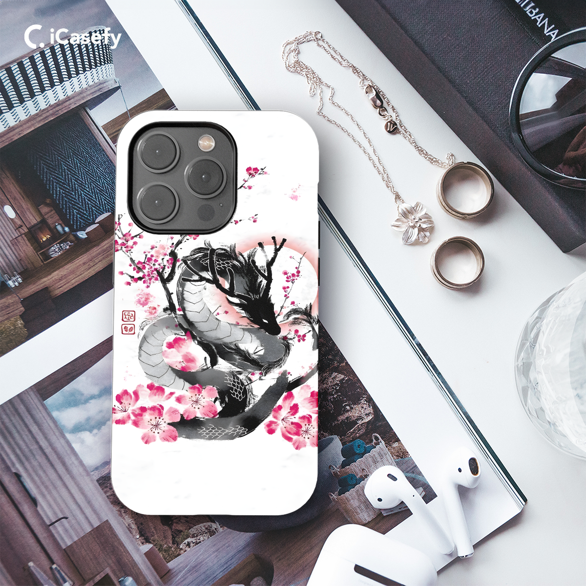 Japanese Flower Blossom Dragon  Phone Case iPhone Samsung Pixel & More 309 - Image 3