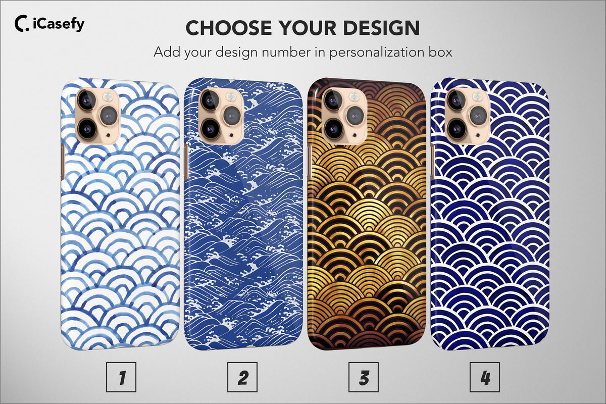 Japanese Seigaiha Wave Phone Case Blue Gold Cover - Image 1