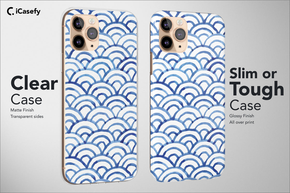 Japanese Seigaiha Wave Phone Case Blue Gold Cover - Image 2