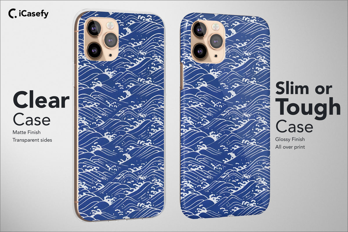 Japanese Seigaiha Wave Phone Case Blue Gold Cover - Image 3