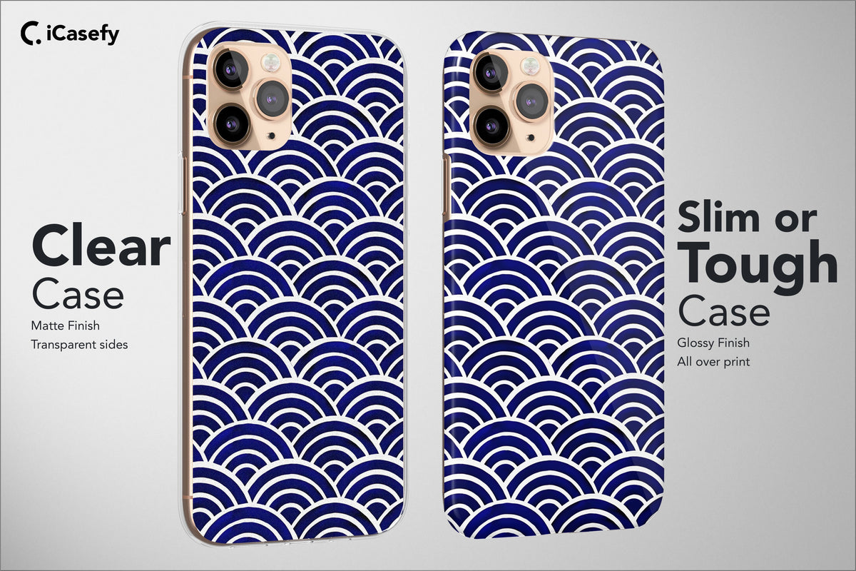 Japanese Seigaiha Wave Phone Case Blue Gold Cover - Image 5