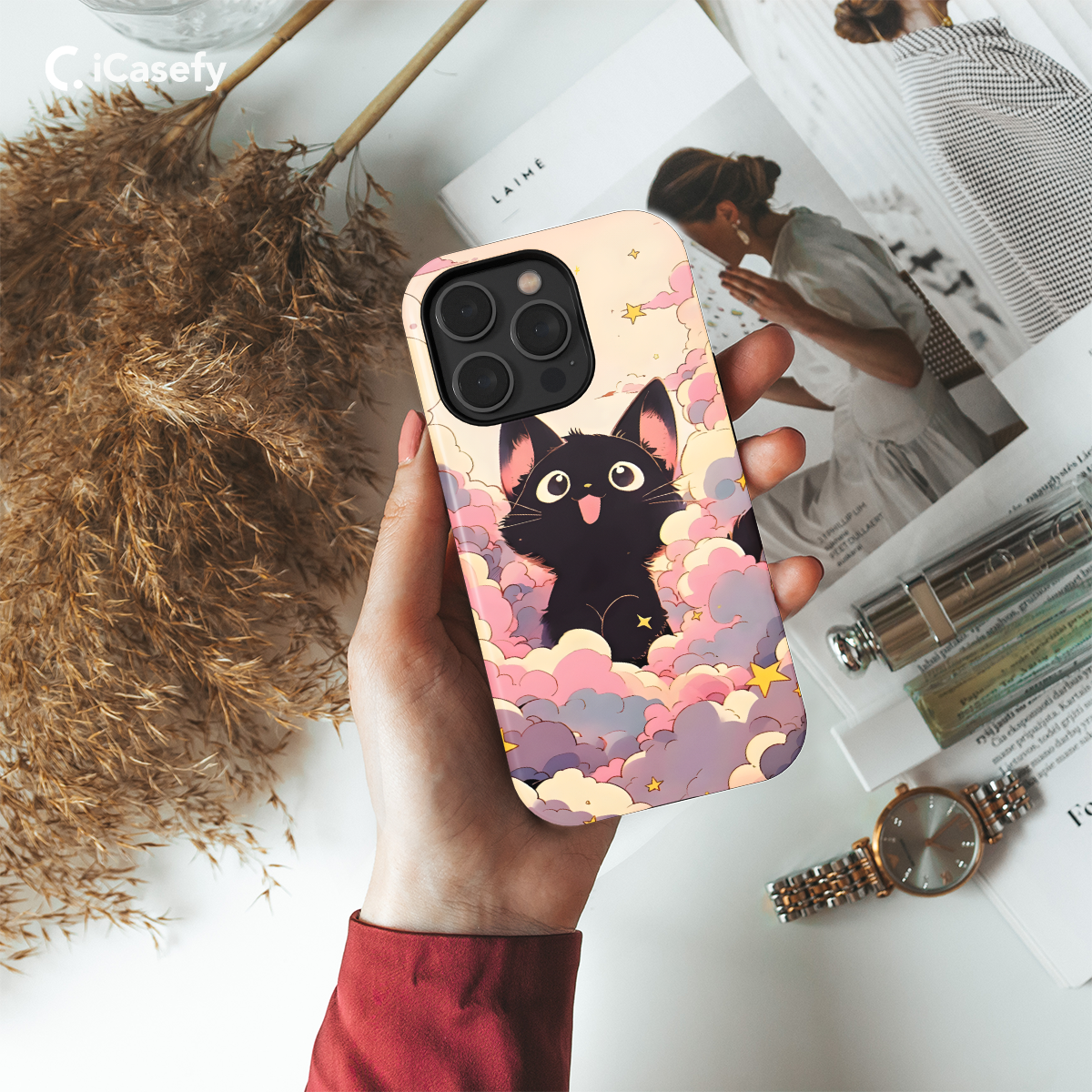 Kawaii Black Cat Cloud Anime Phone Case iPhone Samsung Pixel & More 62 - Image 2