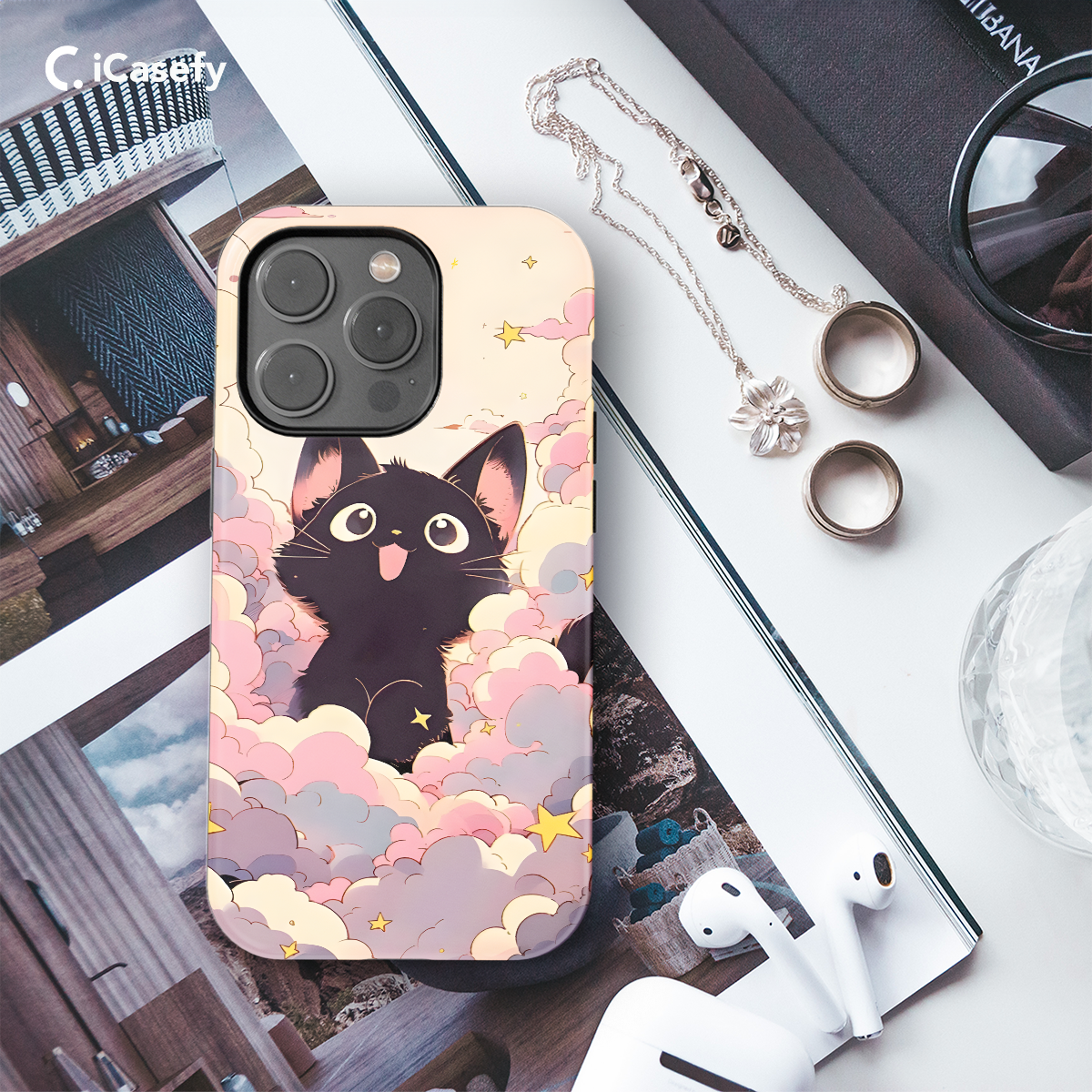 Kawaii Black Cat Cloud Anime Phone Case iPhone Samsung Pixel & More 62 - Image 3