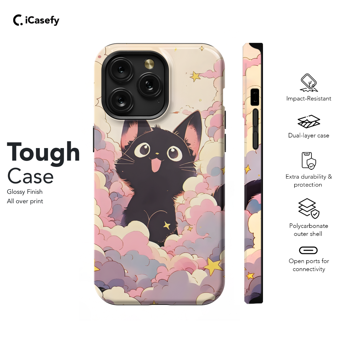 Kawaii Black Cat Cloud Anime Phone Case iPhone Samsung Pixel & More 62 - Image 5