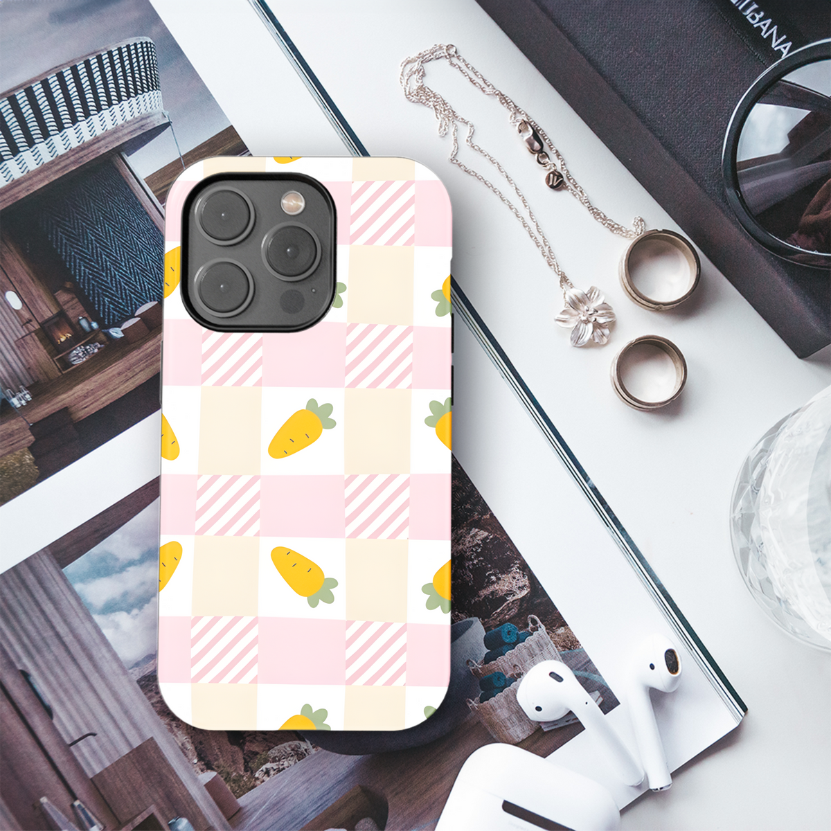 Kawaii Carrot Gingham Phone Case iPhone Samsung Cover Pixel 2794 - Image 3