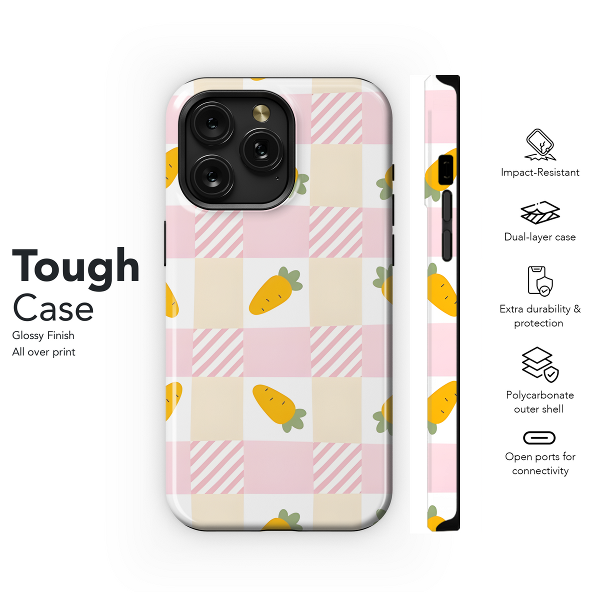 Kawaii Carrot Gingham Phone Case iPhone Samsung Cover Pixel 2794 - Image 6