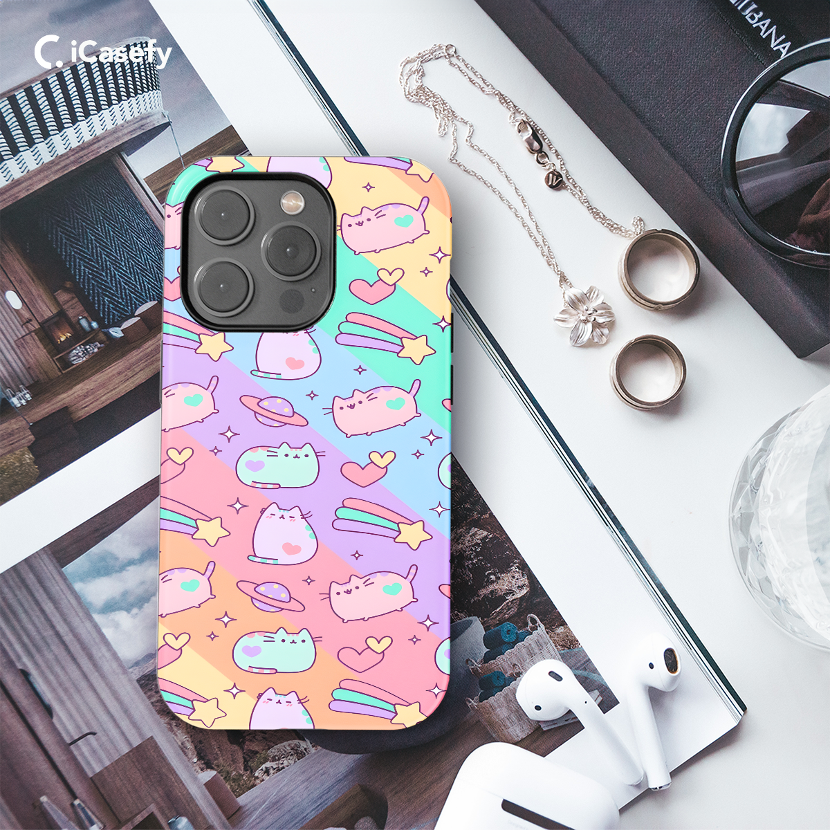 Kawaii Cats Rainbow Phone Case iPhone Samsung Cover Pixel 694 - Image 3