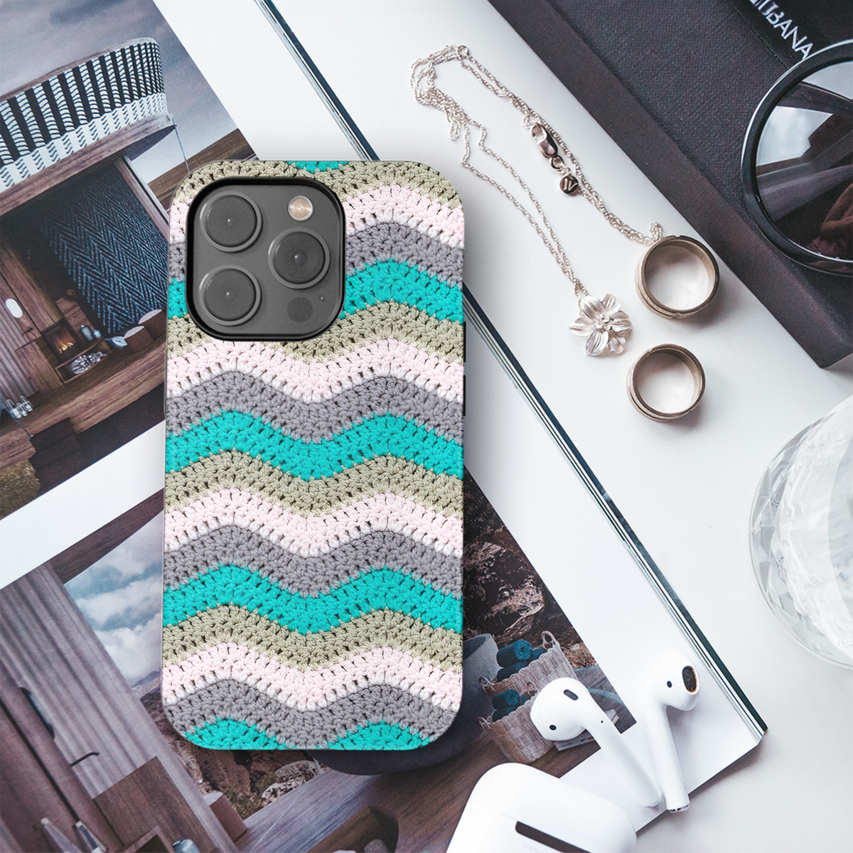 Knitted Zigzag with Pastel Yarn Phone Case iPhone Samsung Cover Pixel 3852 - Image 3