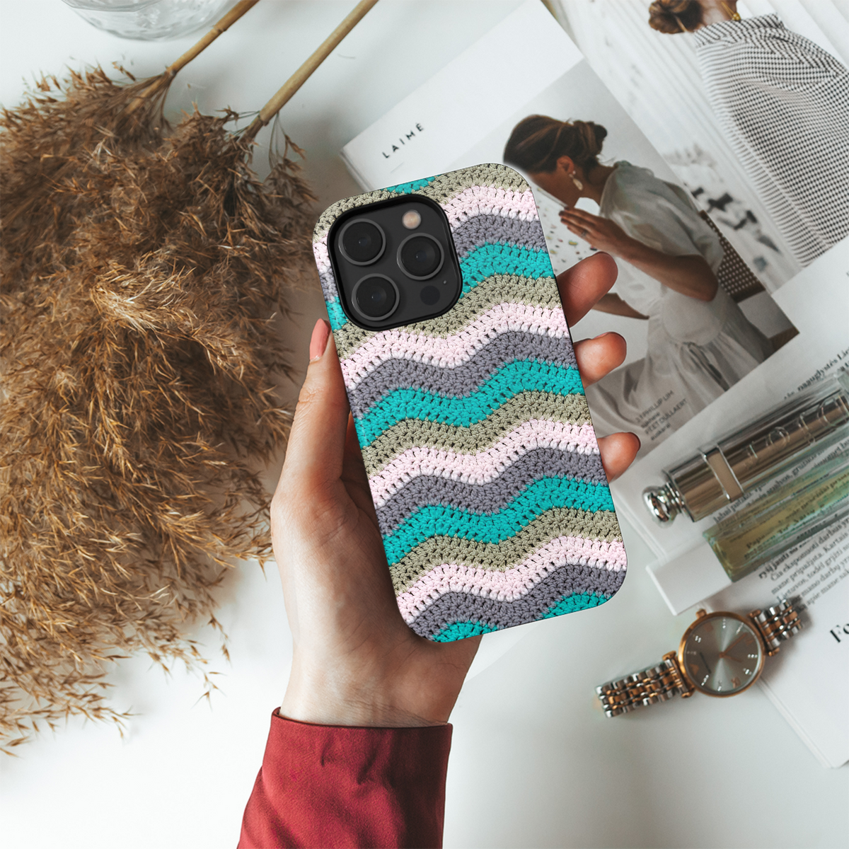 Knitted Zigzag with Pastel Yarn Phone Case iPhone Samsung Cover Pixel 3852 - Image 4