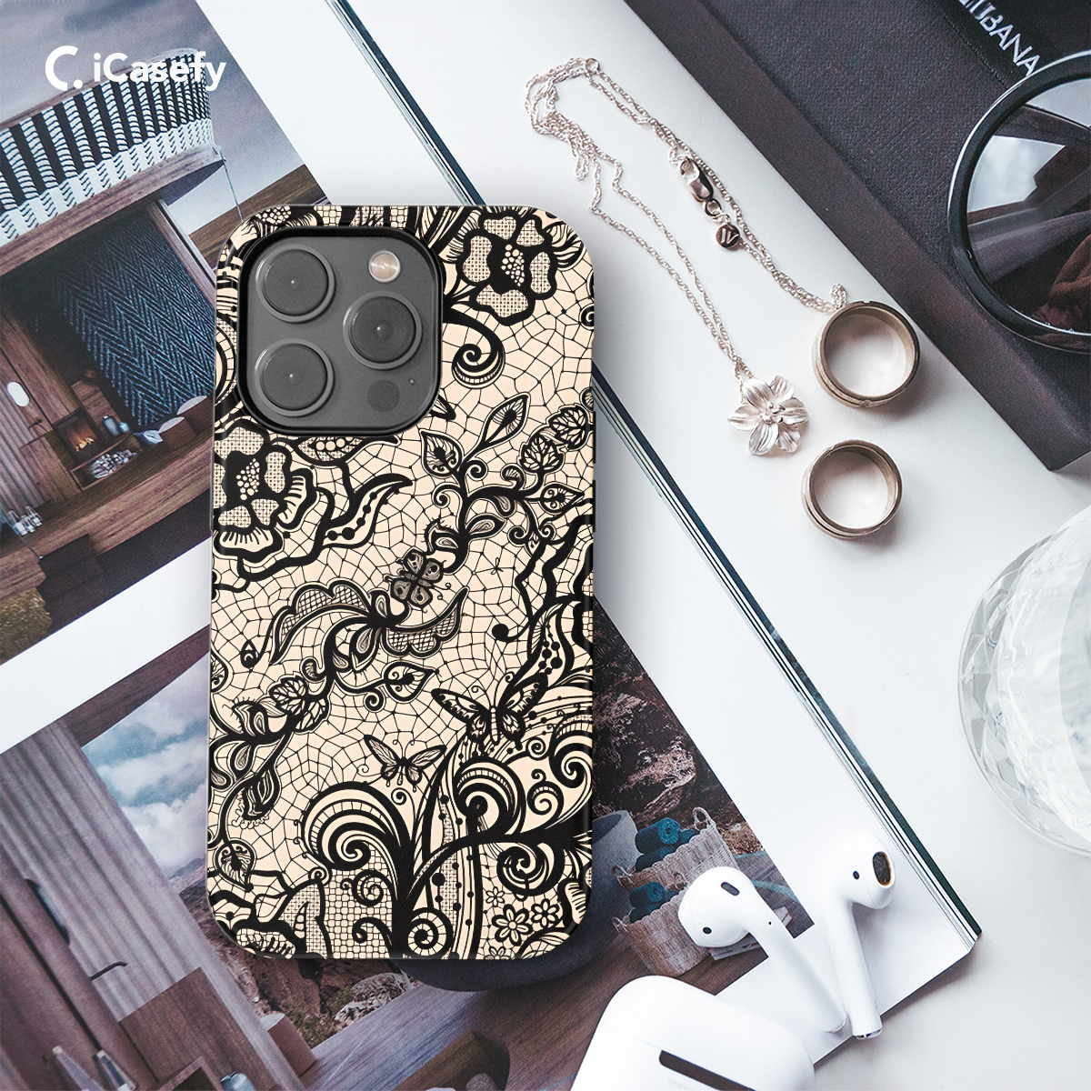 Lace Leaves and Flowers Phone Case iPhone Samsung Cover Pixel 1281 - Image 3