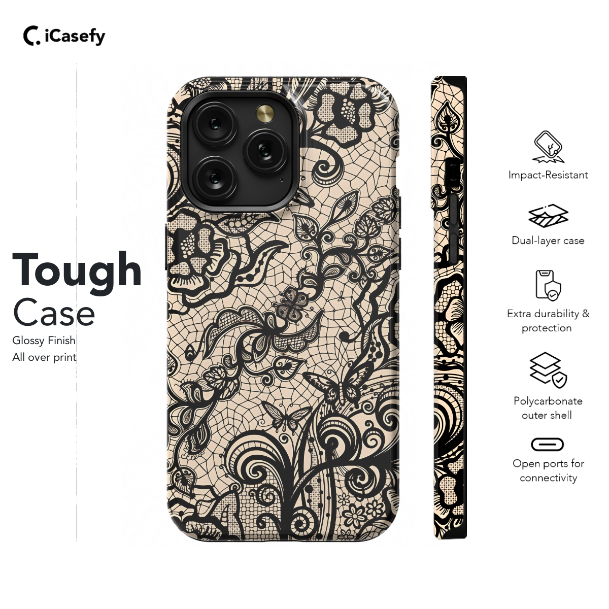 Lace Leaves and Flowers Phone Case iPhone Samsung Cover Pixel 1281 - Image 5