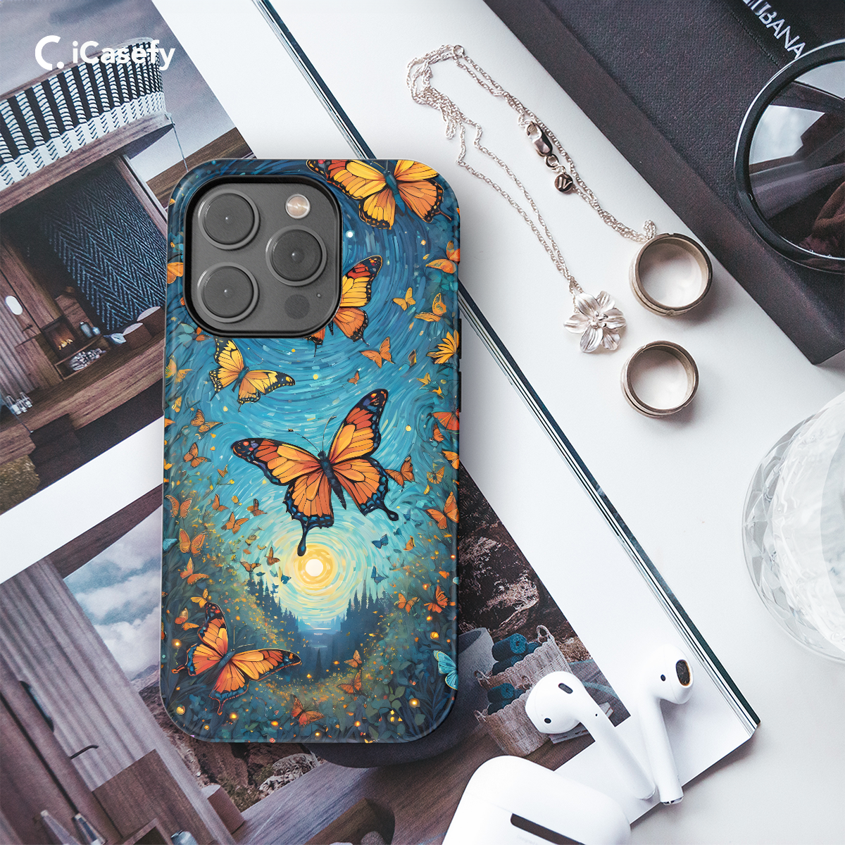 Landscape Cute Brown Butterflys Phone Case iPhone Samsung Cover Pixel 1036 - Image 3