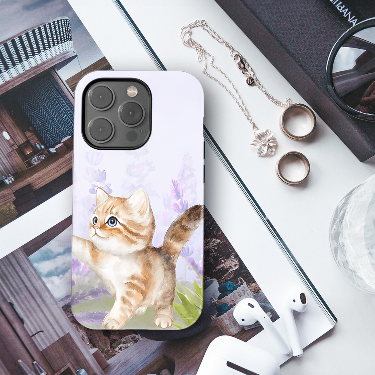 Lavender Field Kitty Butterfly Phone Case iPhone Samsung Cover Pixel 2818 - Image 3