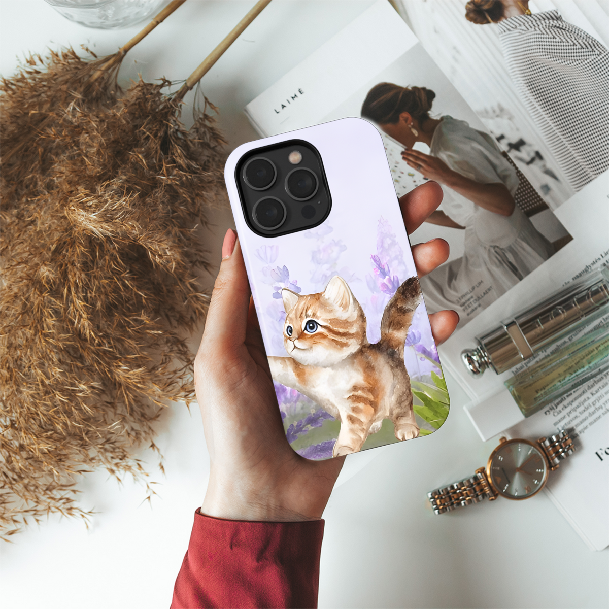 Lavender Field Kitty Butterfly Phone Case iPhone Samsung Cover Pixel 2818 - Image 4