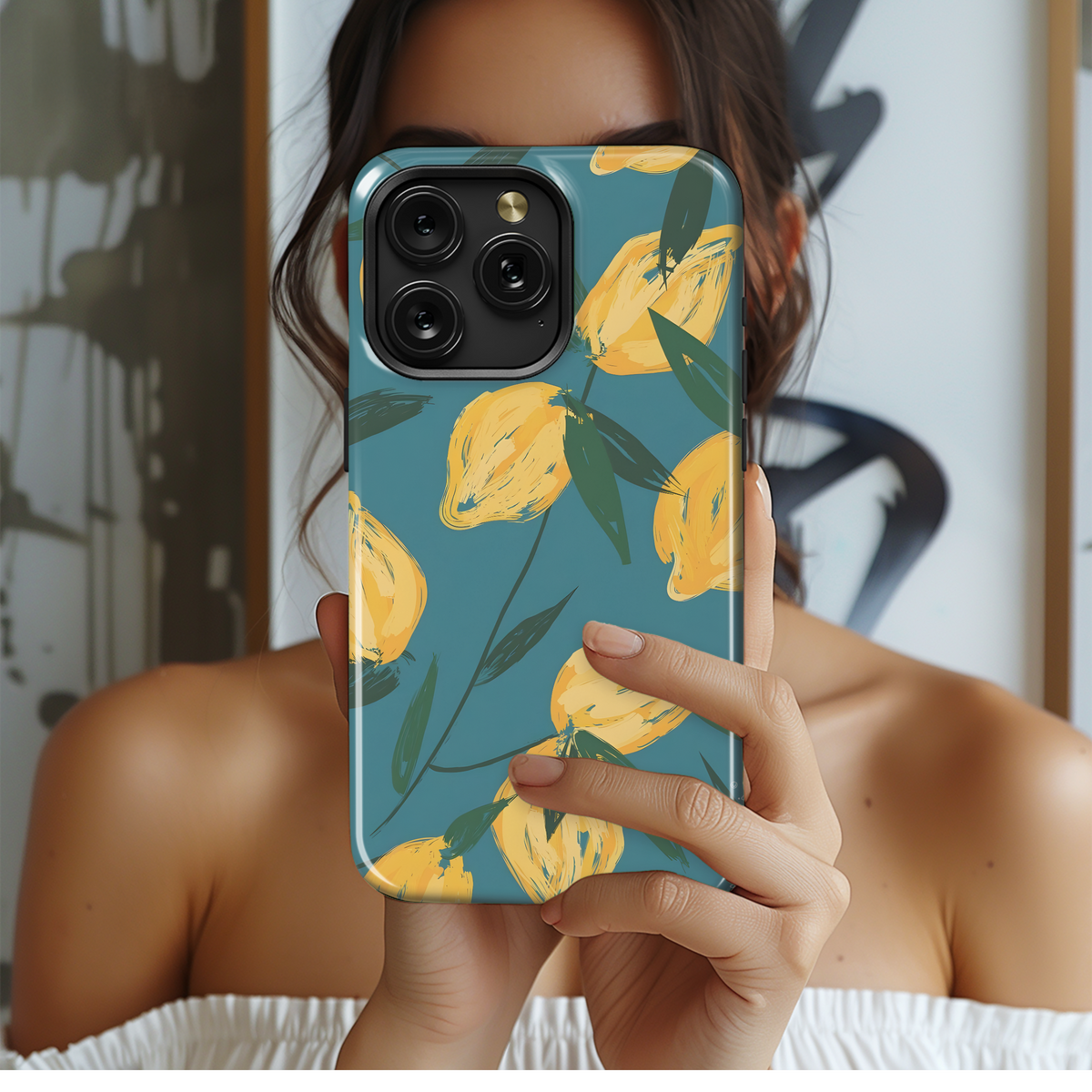 Lemons Teal Strokes Phone Case iPhone Samsung Cover Pixel 4270 - Image 2