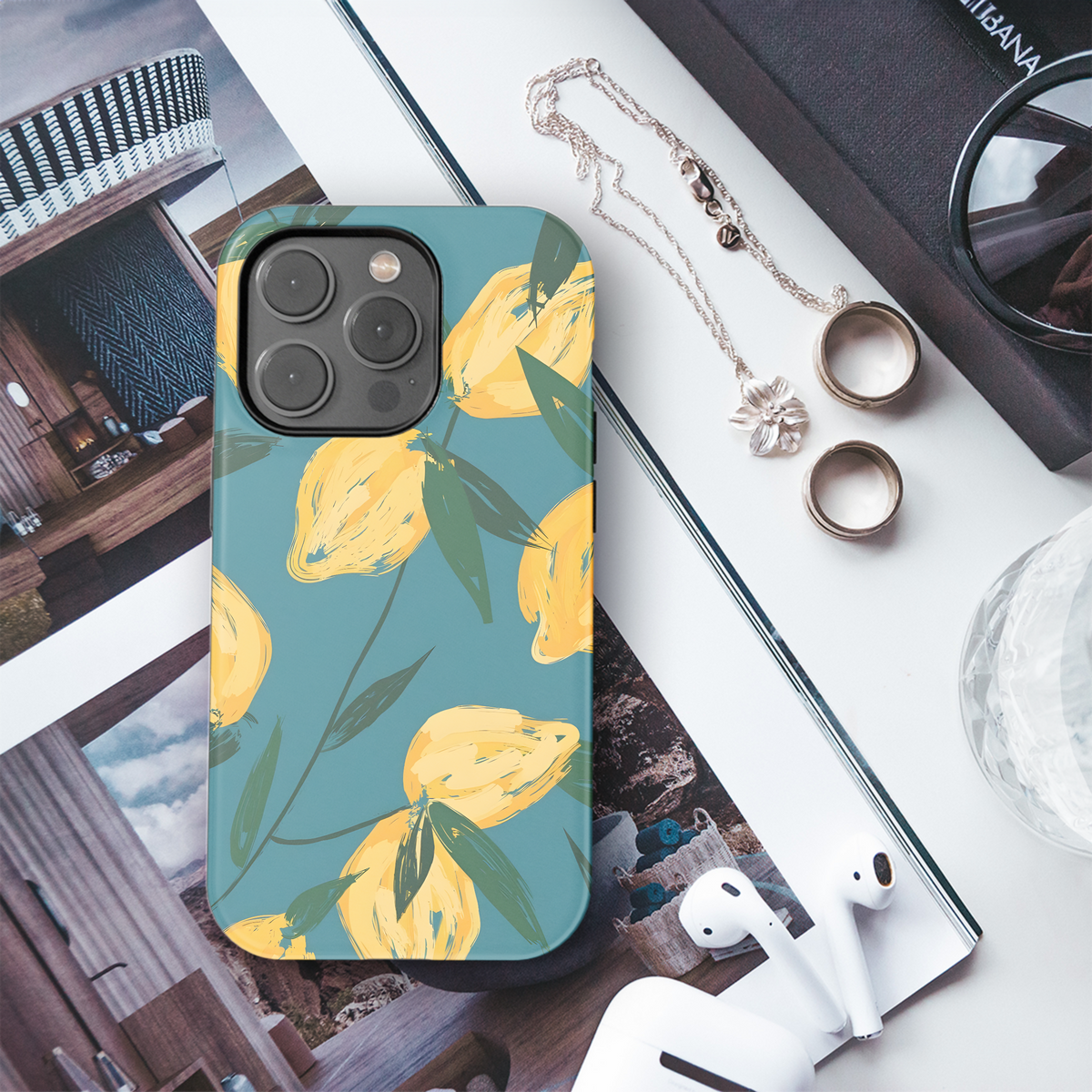 Lemons Teal Strokes Phone Case iPhone Samsung Cover Pixel 4270 - Image 3