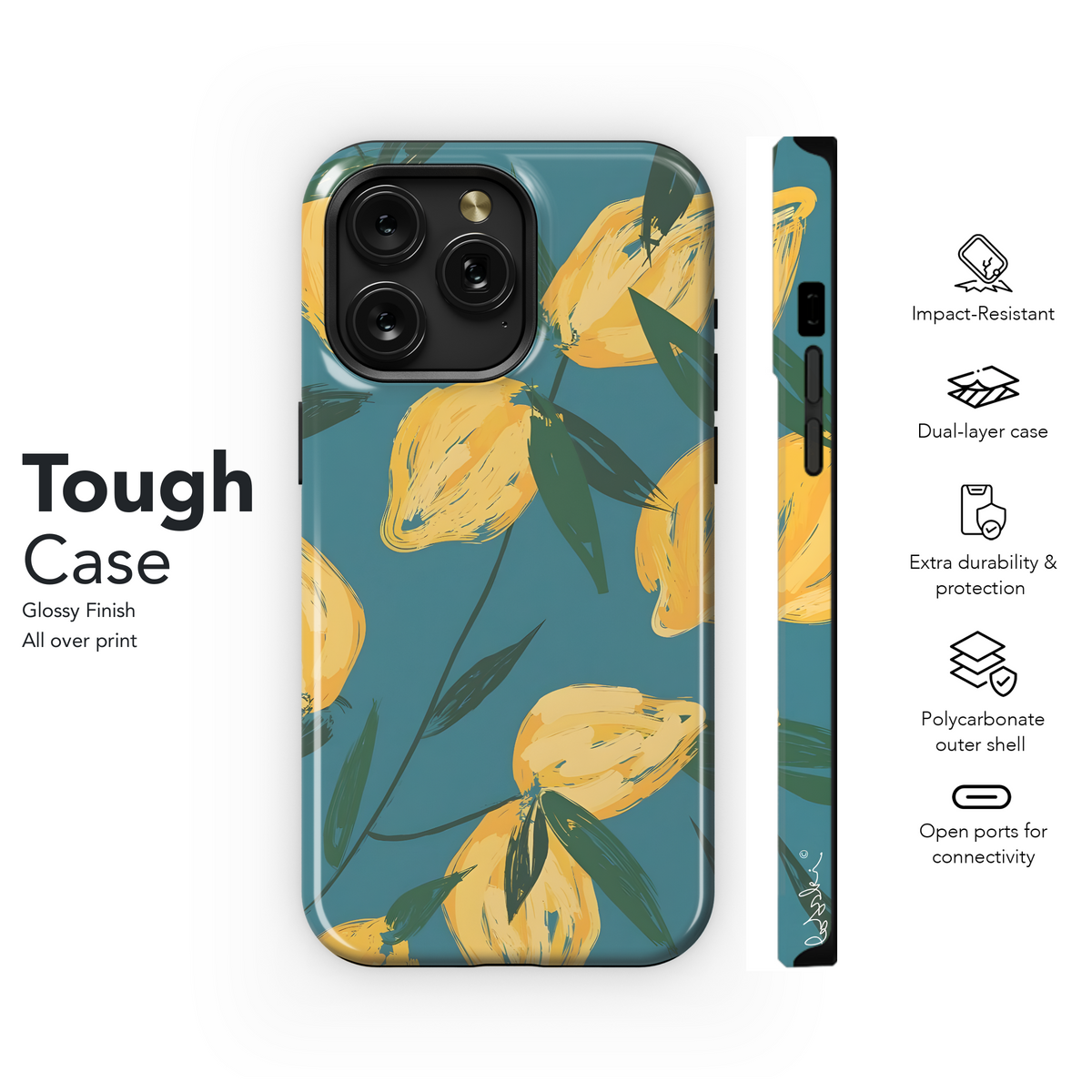 Lemons Teal Strokes Phone Case iPhone Samsung Cover Pixel 4270 - Image 6