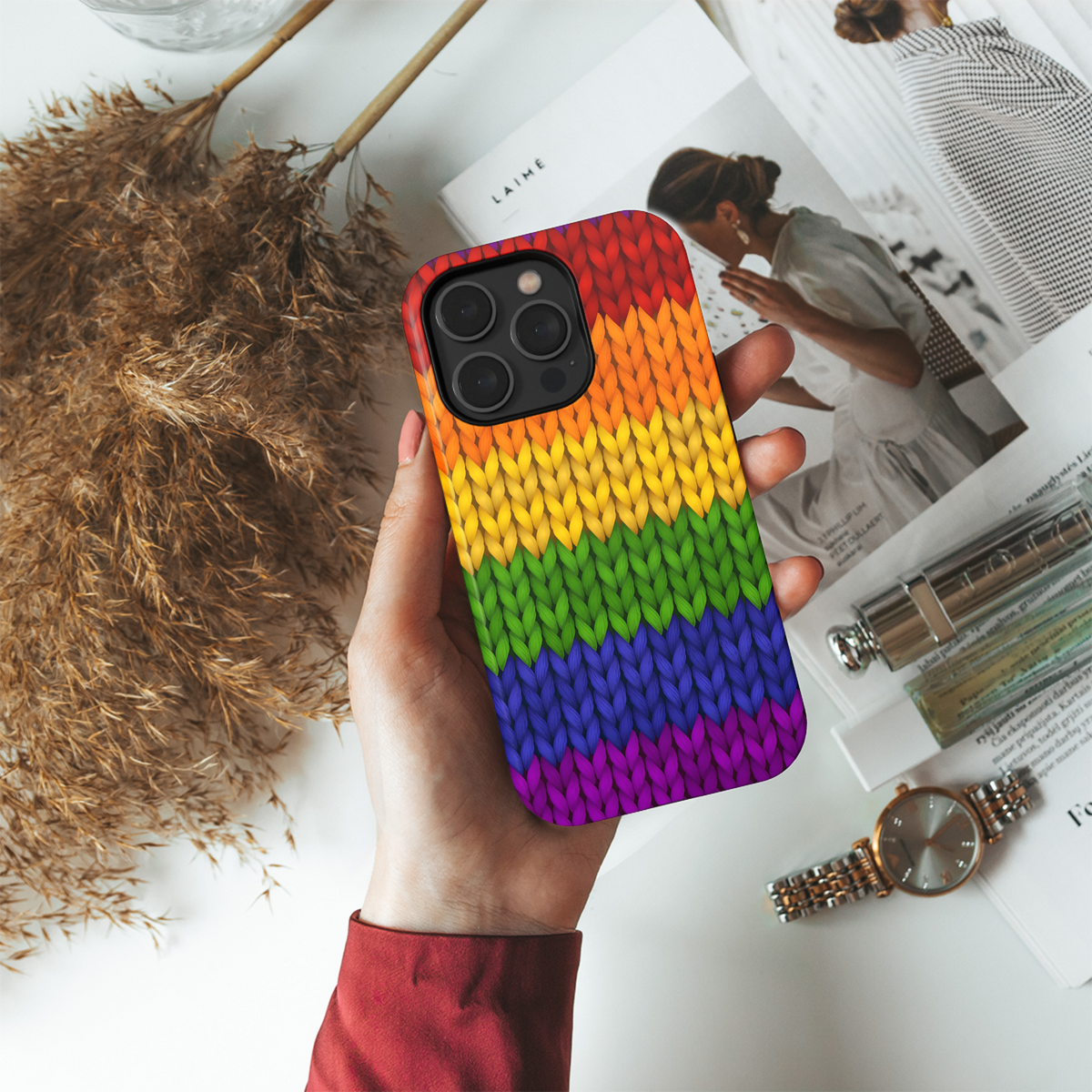 LGBT Rainbow Knit Phone Case iPhone Samsung Cover Pixel 3887 - Image 4