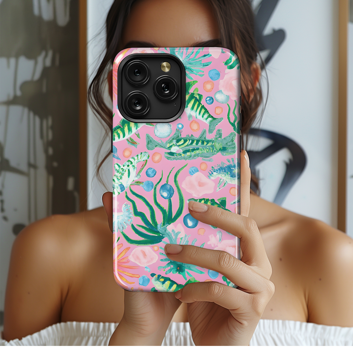 Lilly-Style Watercolor Coral Reef Phone Case iPhone Samsung Cover Pixel 3442 - Image 2