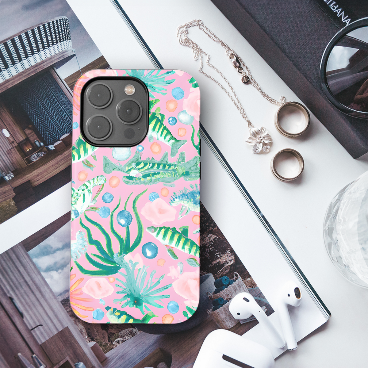 Lilly-Style Watercolor Coral Reef Phone Case iPhone Samsung Cover Pixel 3442 - Image 3