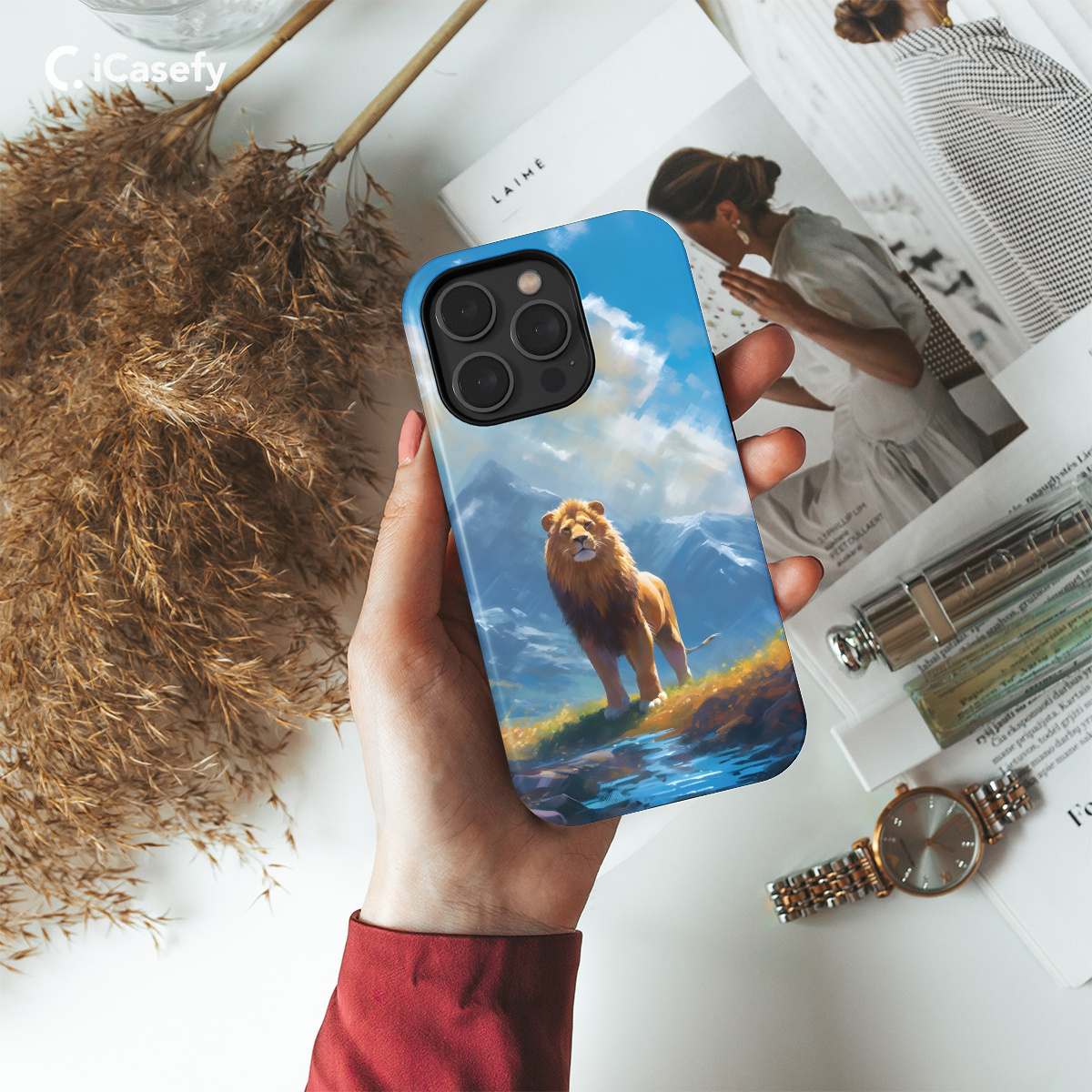 Lion in Mountains Phone Case iPhone Samsung Pixel & More 283 - Image 2