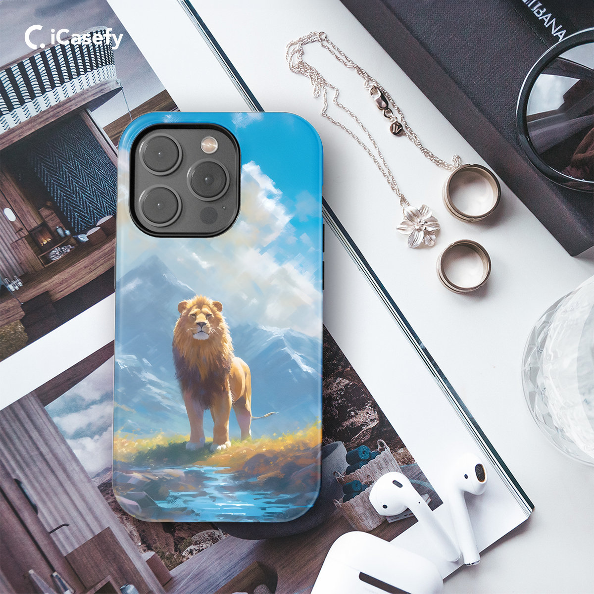 Lion in Mountains Phone Case iPhone Samsung Pixel & More 283 - Image 3