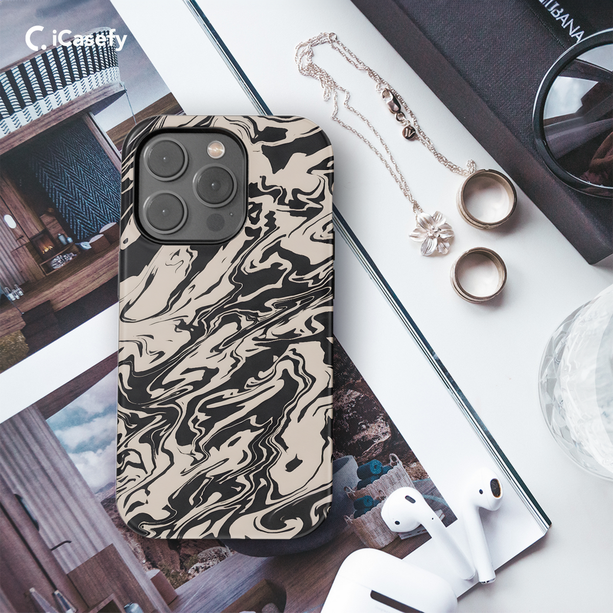 Marbled Wavy Black Phone Case iPhone Samsung Cover Pixel 1955 - Image 3