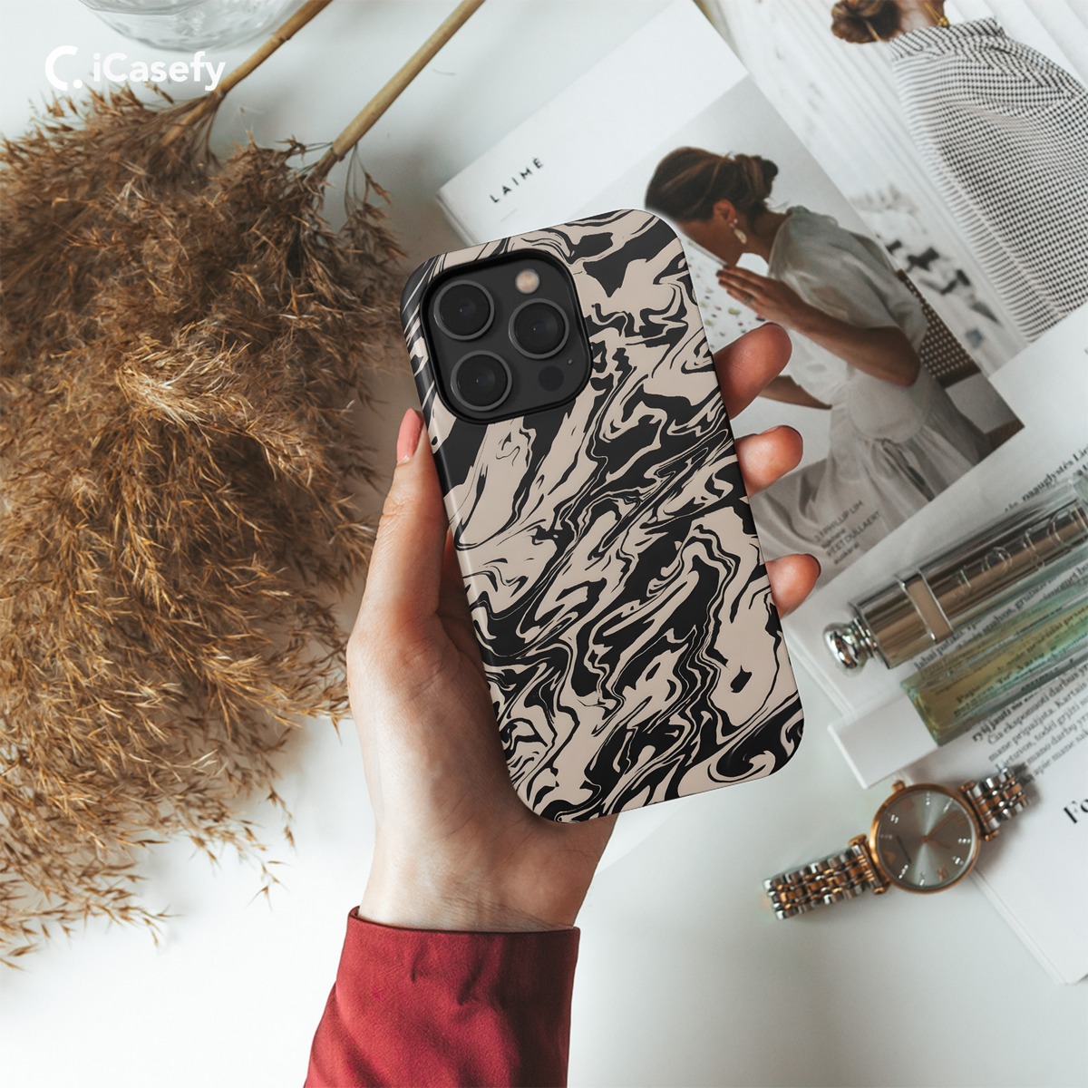 Marbled Wavy Black Phone Case iPhone Samsung Cover Pixel 1955 - Image 4