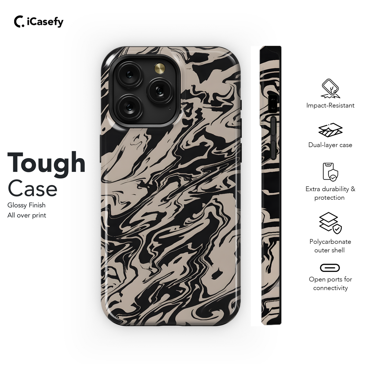 Marbled Wavy Black Phone Case iPhone Samsung Cover Pixel 1955 - Image 6